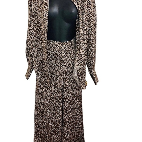 Nicole Miller NY animal print silky pajama look button down shirt & pantsuit set - Picture 13 of 16